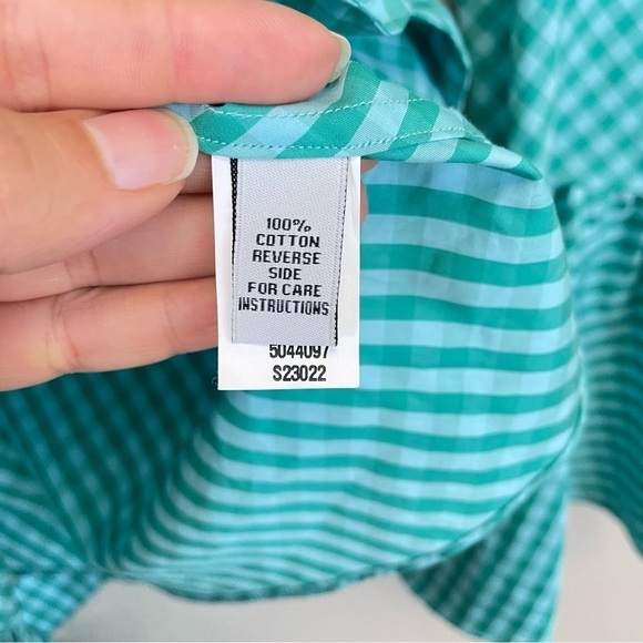 Ann Mashburn Gingham Long Bell Sleeves Wrap Blouse Size XS - Picture 7 of 9